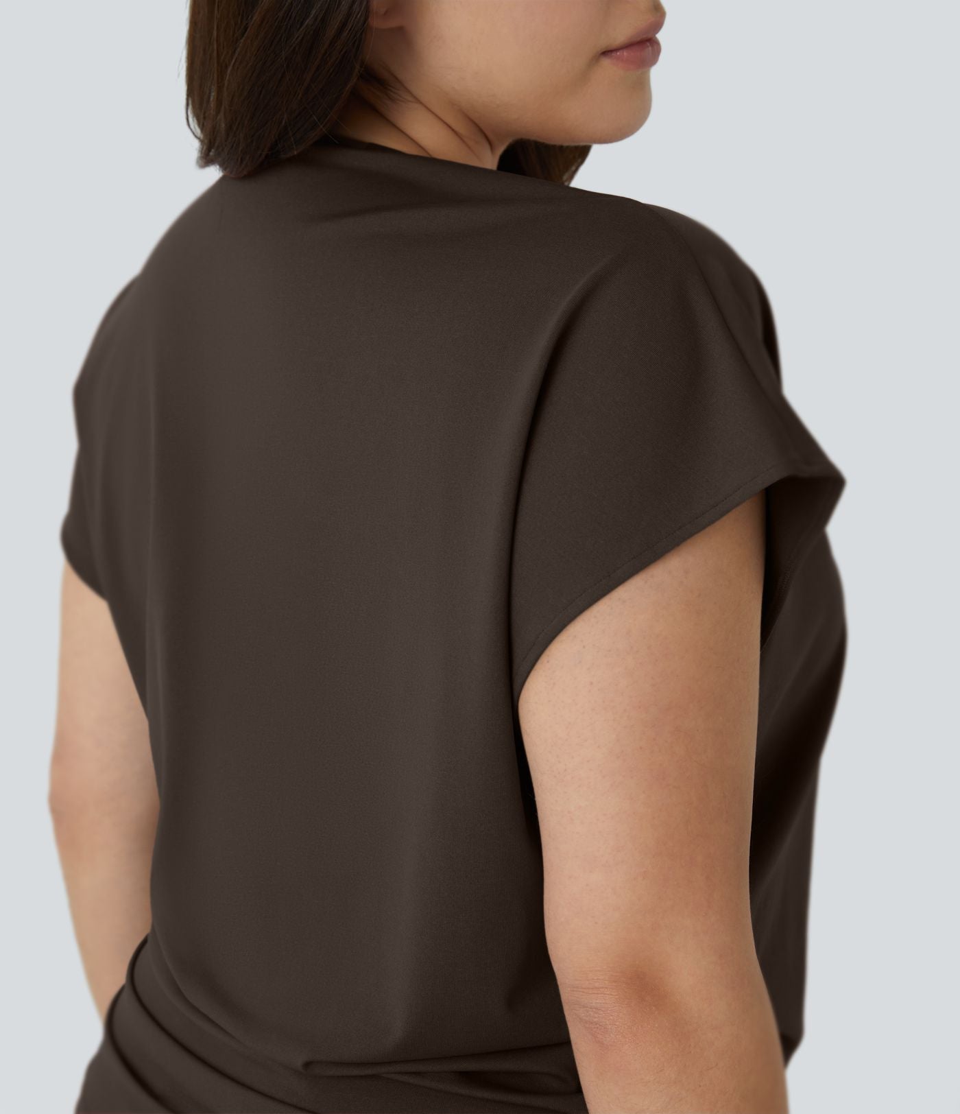 Blouse Travail Unie Froncée Croisée Manches Courtes Col en V Grande Taille