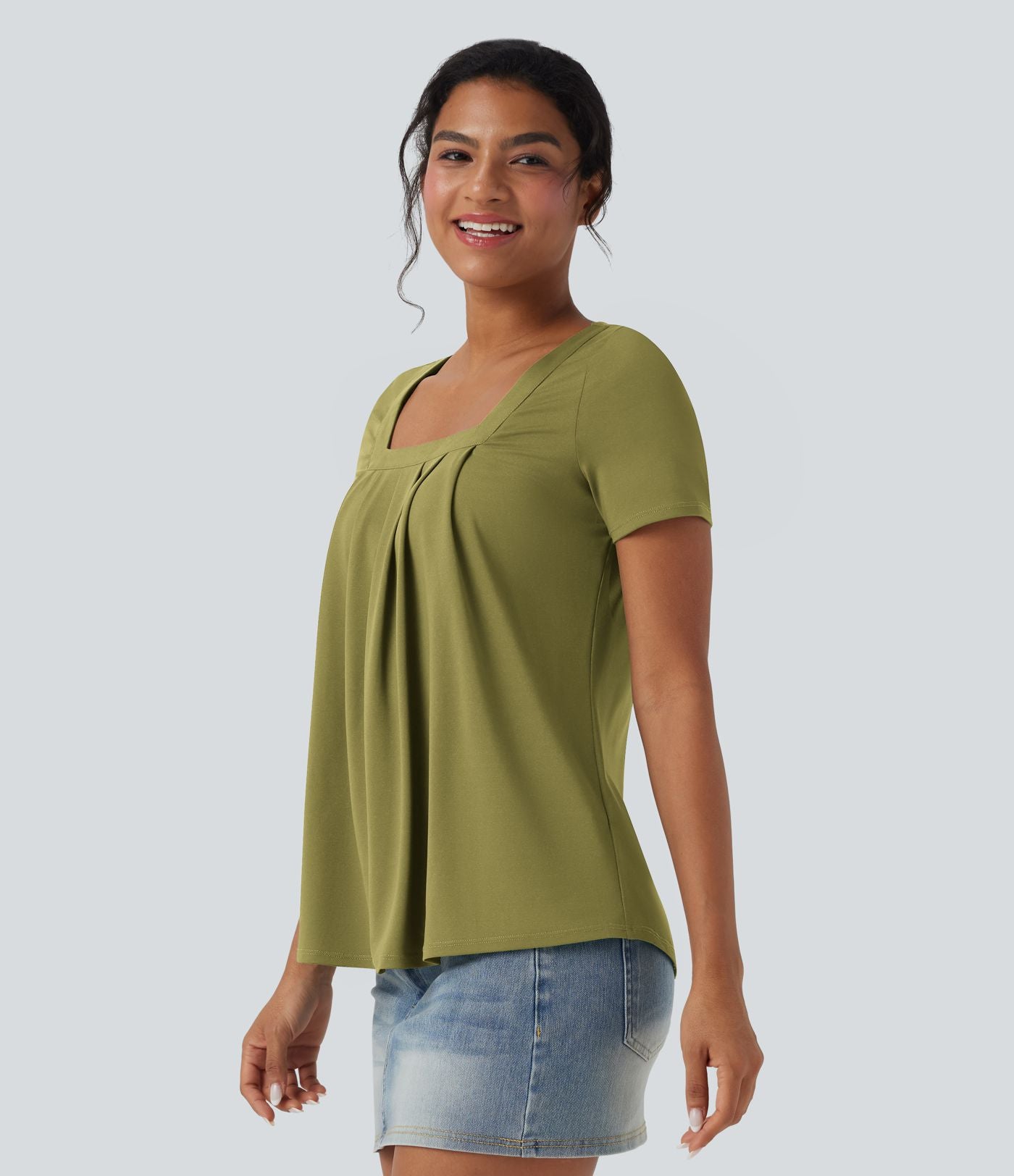 Haut casual col carré manches courtes