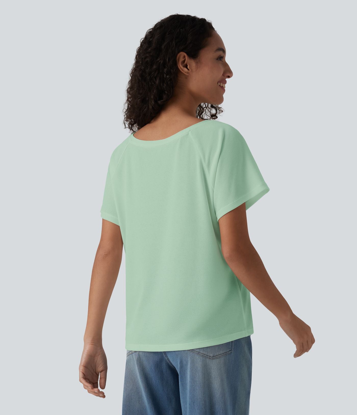 T-shirt casual col V manches raglan courtes coupe ample