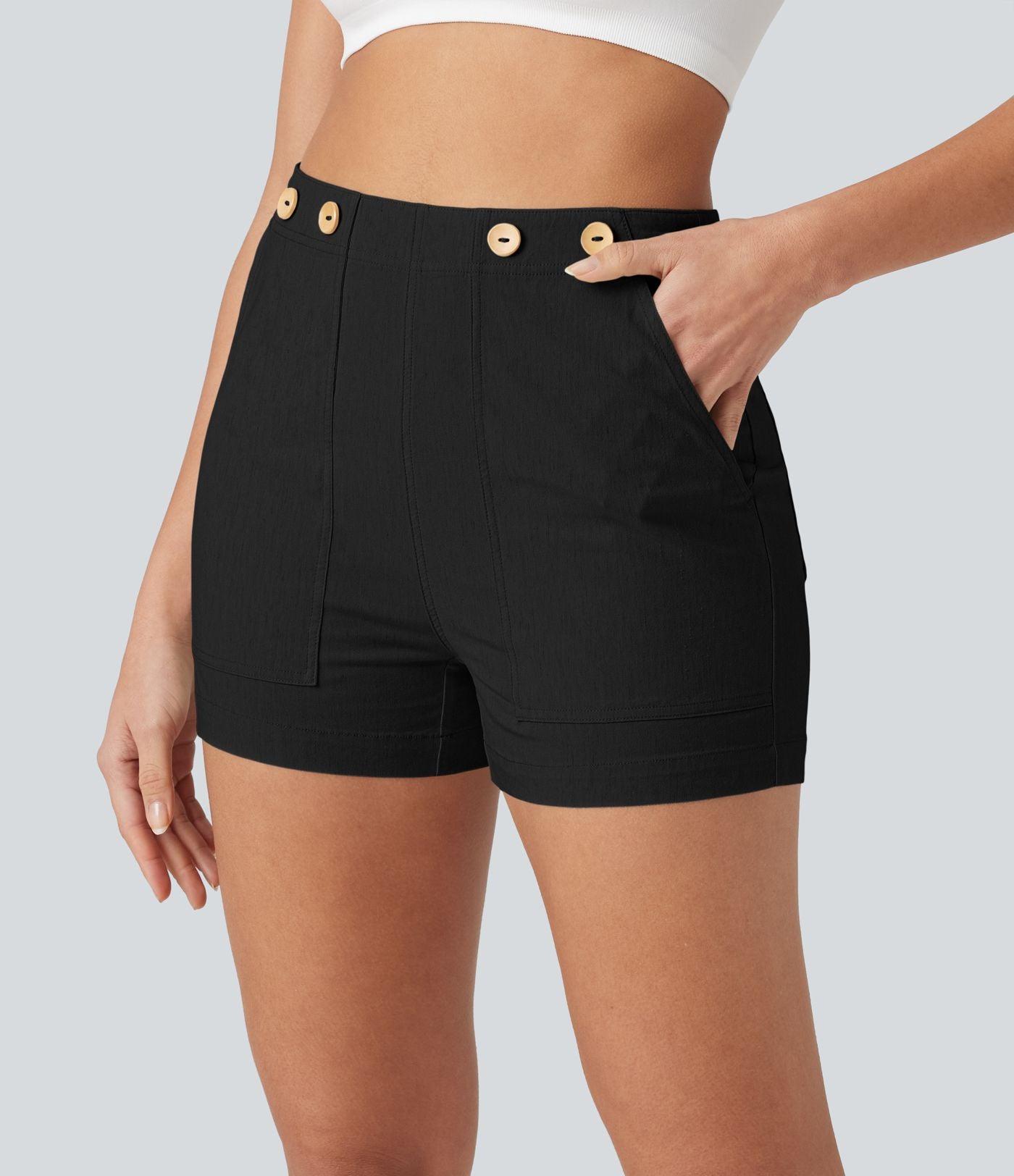 Short taille haute décontracté en lin stretch 7,5 cm avec poches