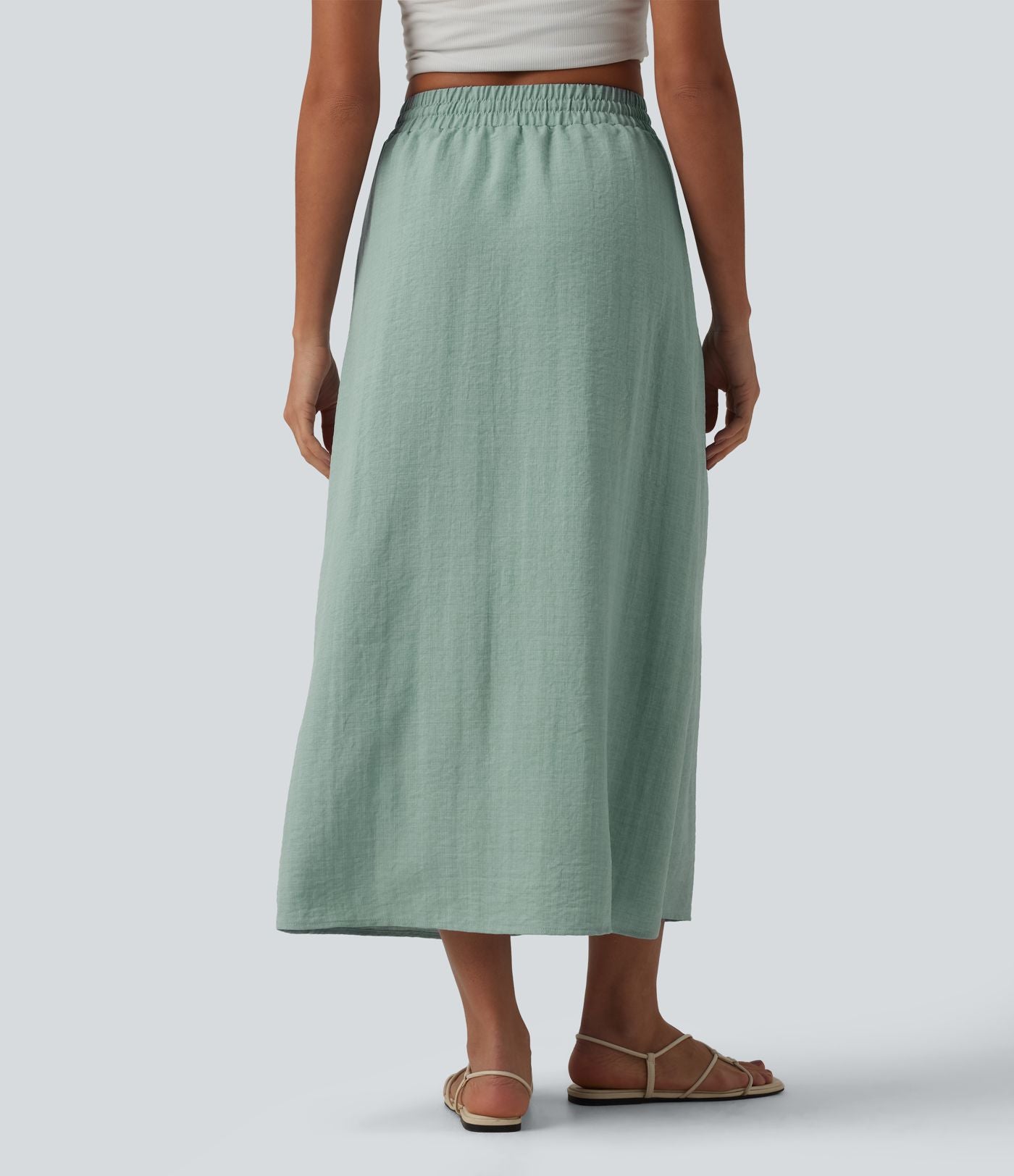 Jupe longue casual aspect lin taille haute avec cordon de serrage