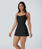 Softlyzero™ Robe-slip Sport 2-en-1 mini aérienne pour danse, effet fraîcheur, dos nu, laçage croisé et poches latérales
