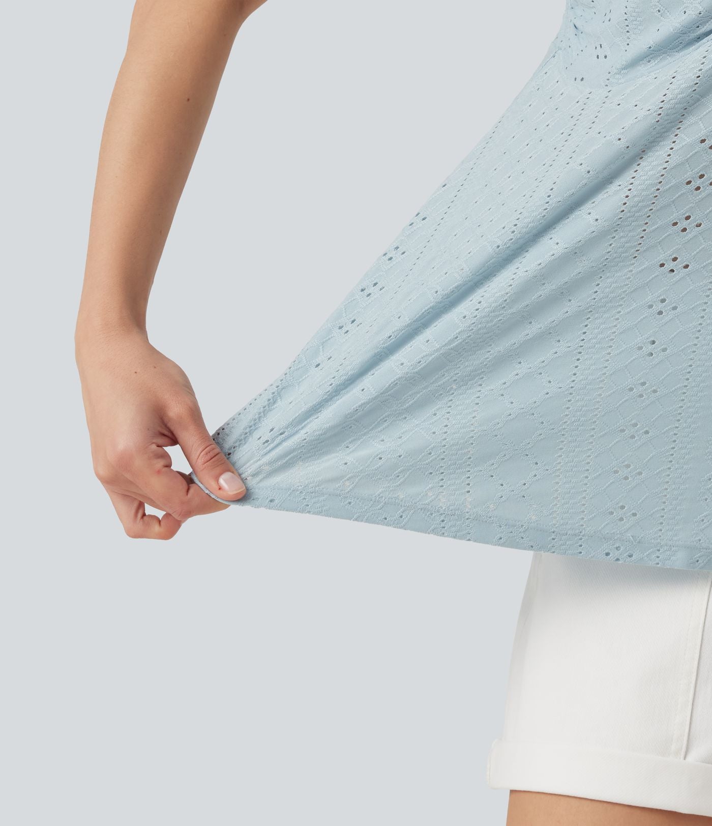 Débardeur décontracté froncé avec cordon de serrage, broderie anglaise et soutien-gorge intégré