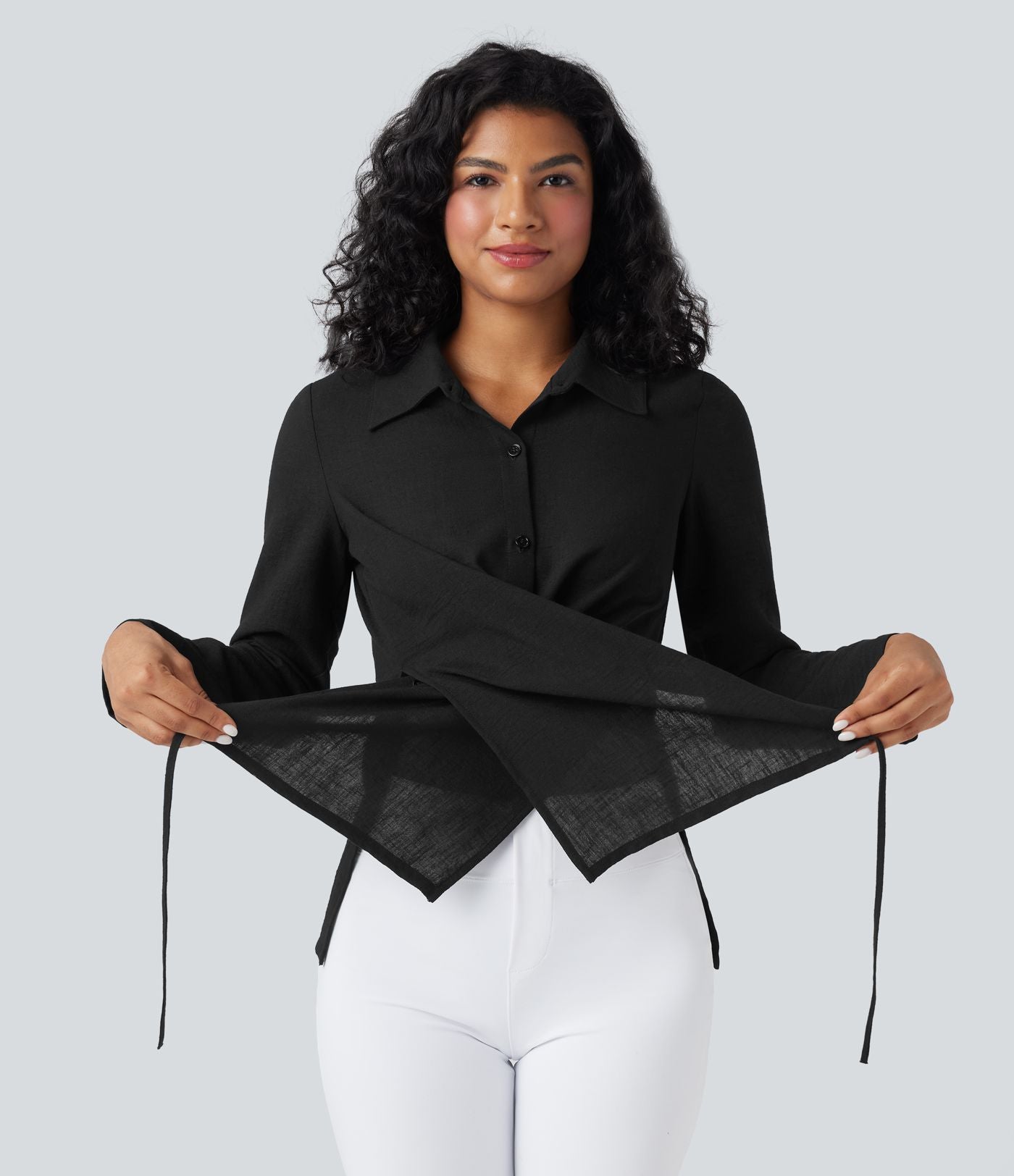 Chemise tailleur portefeuille manches longues avec lien dos