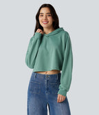 Sweat-shirt court à capuche dos croisé ourlet croisé