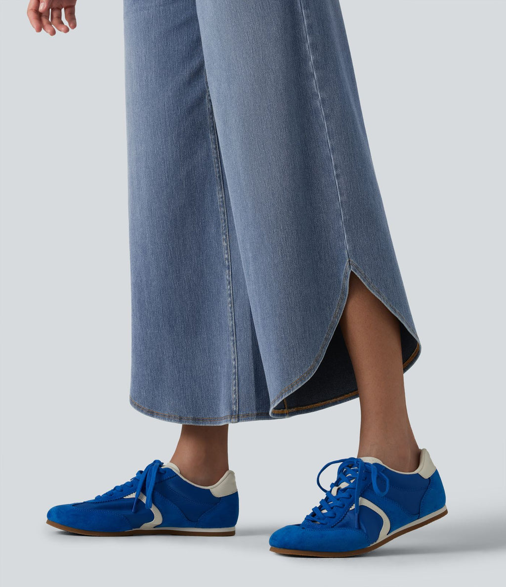 Halara Flex™ Jean large casual 7/8 ventre plat taille haute avec ourlet arrondi et poches