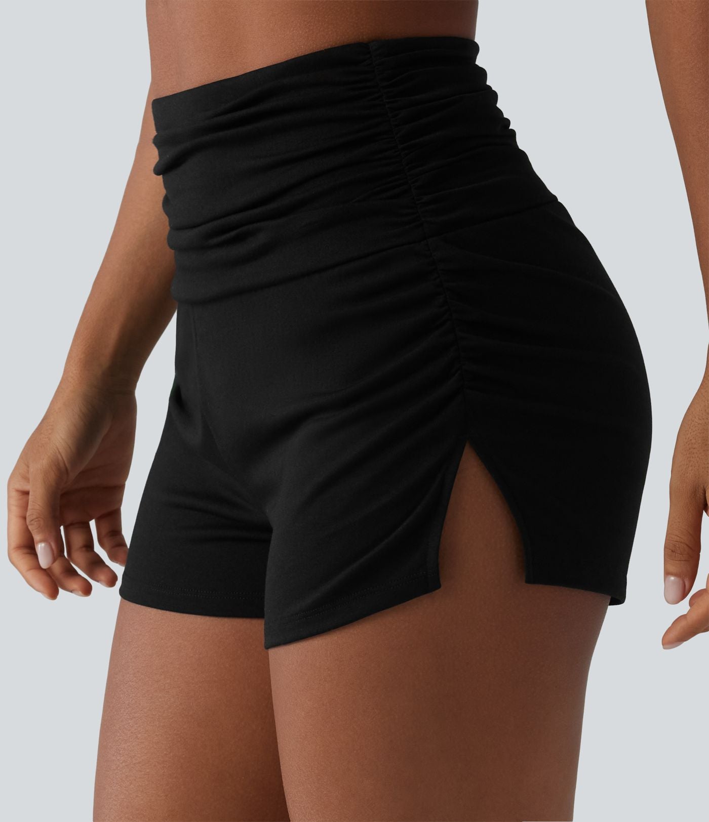 Short décontracté taille haute froncé avec sous-vêtement intégré 6,5 cm