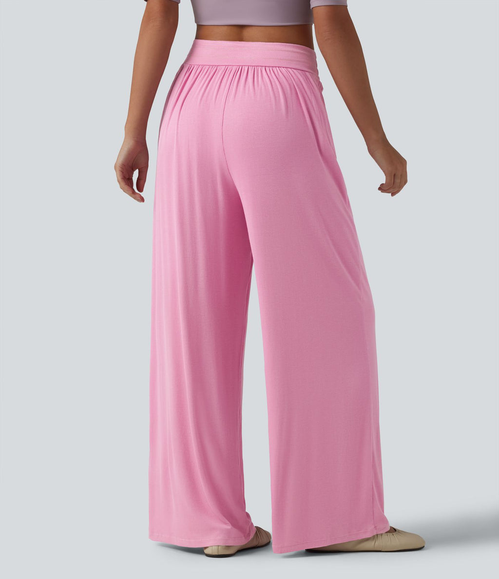 Pantalon ample décontracté côtelé taille haute ventre plat avec poches