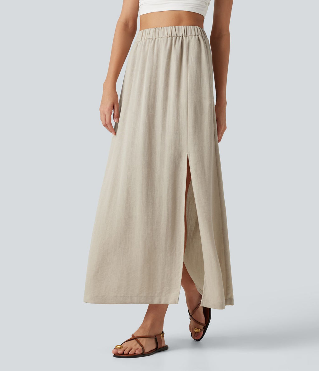Jupe maxi effet lin taille haute avec fente à l’ourlet et poches