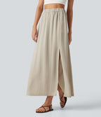 Jupe maxi effet lin taille haute avec fente à l’ourlet et poches