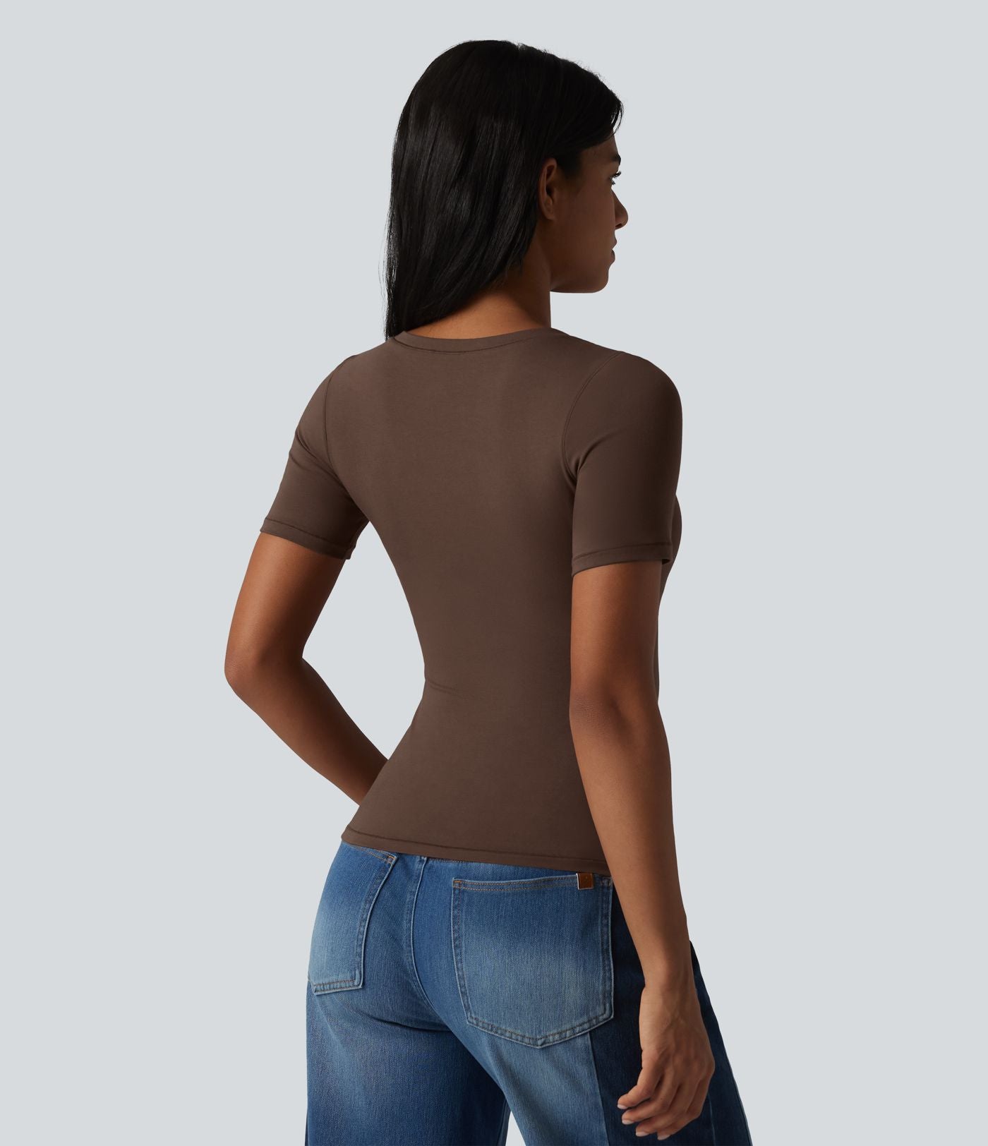 Halara T-shirt décontracté en jersey de coton col V manches courtes avec soutien-gorge intégré bonnets B-DD