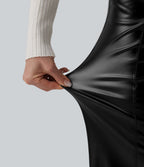 Pantalon similicuir évasé gainant taille haute stretch avec poches