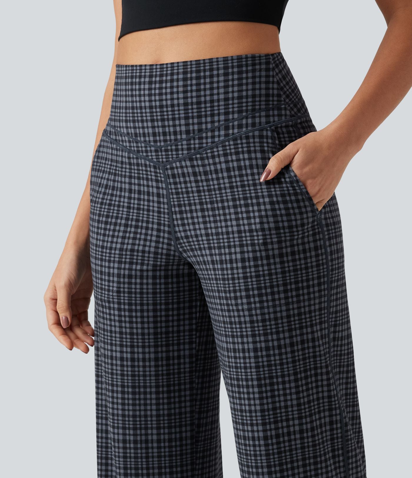 Pantalon de yoga droit Halara UltraSculpt™ taille haute gainant à motif tartan avec poches