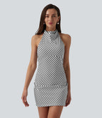 Robe micro mini moulante col américain imprimé léopard