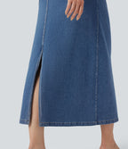 Jupe midi décontractée en denim Halara Flex™ taille haute avec cordon, fente et poches