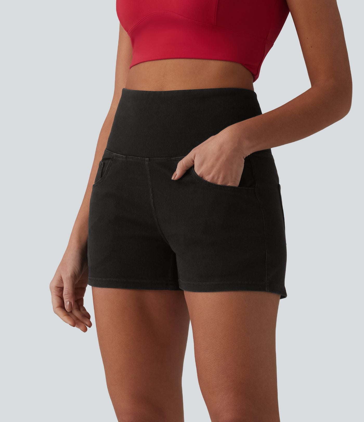 Short 7,5 cm décontracté gainant taille haute effet denim avec poches Halara Flex™
