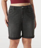 Short bermuda casual denim grande taille Halara Flex™ tricot extensible délavé taille haute multiples poches ourlet roulotté