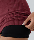 Mini-Jupe Casual en Velours Côtelé 2 en 1 Fermeture Éclair Invisible Taille Haute
