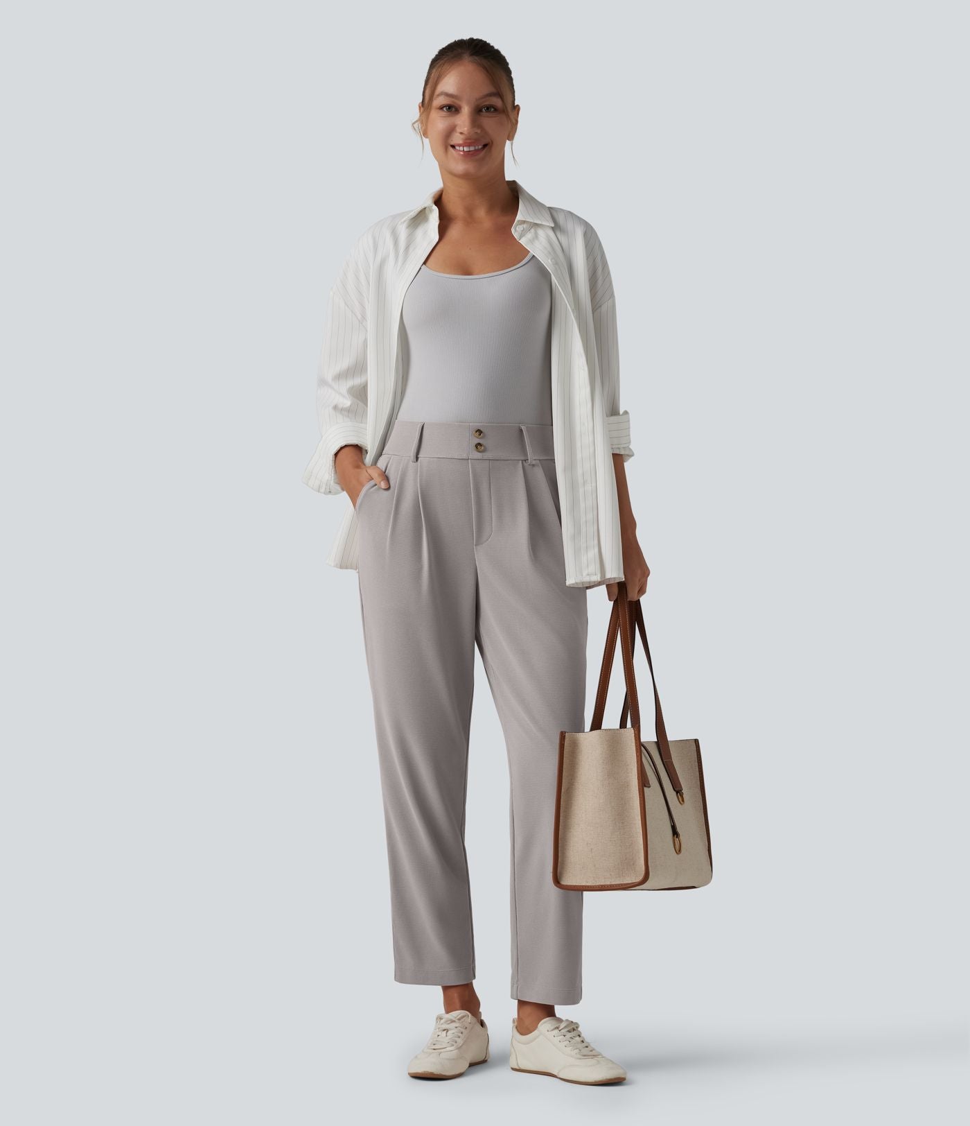 Halara Flex™ Pantalon tailleur fuselé taille haute en tissu gaufré avec poches
