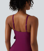 Maillot de bain une pièce gainant col V avec brassière intégrée et liens latéraux