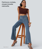 Halara Flex™ - Jean Ultra Evasé Tricot Extensible Lavé Poches Croisées Taille Haute