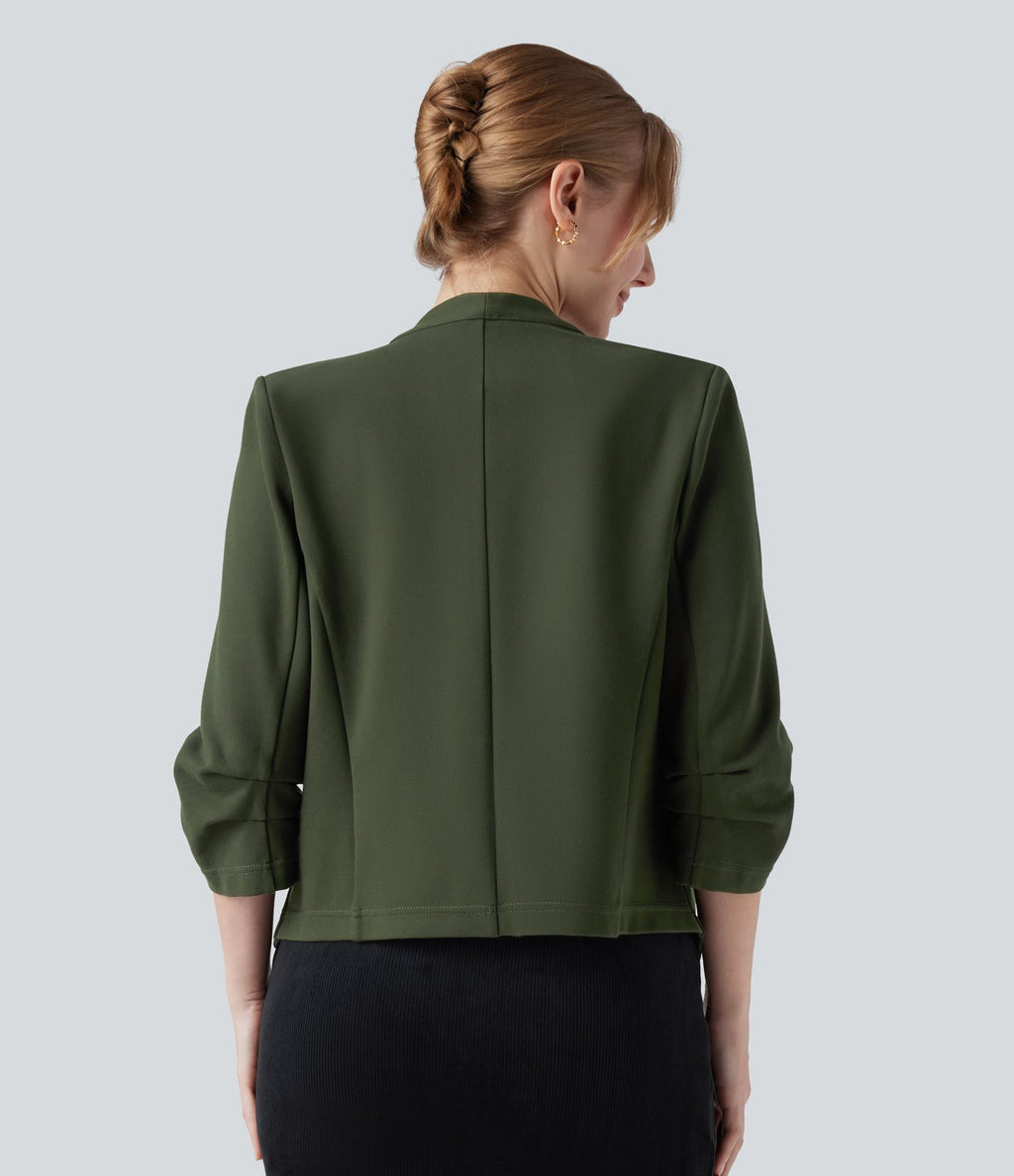 Blazer de travail résistant en ponte roma à décolleté en V et manches 3/4