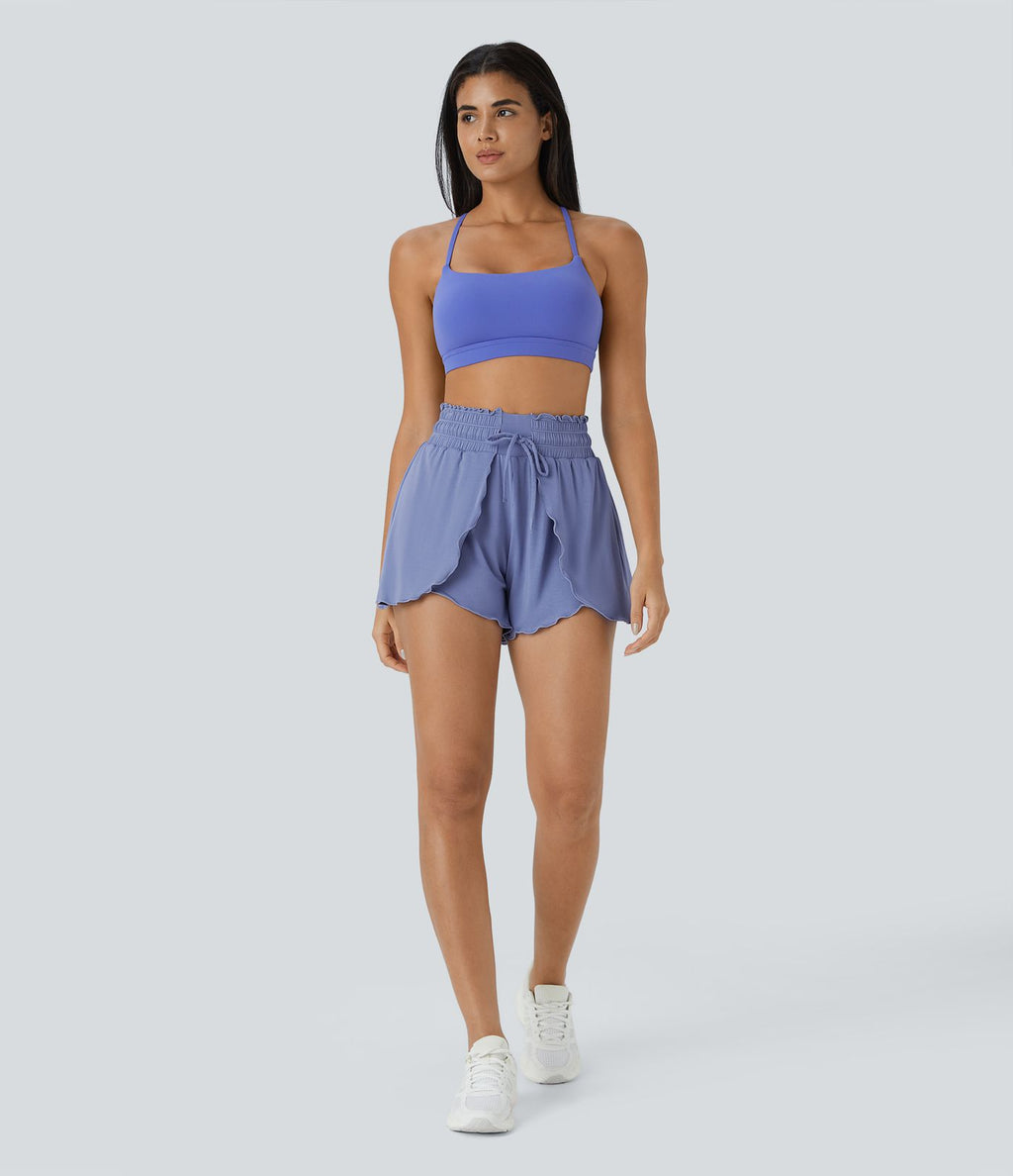 Short Casual 7,5cm Empilé Taille Haute Bordures Volantées Taille Élastique Cordon de Serrage