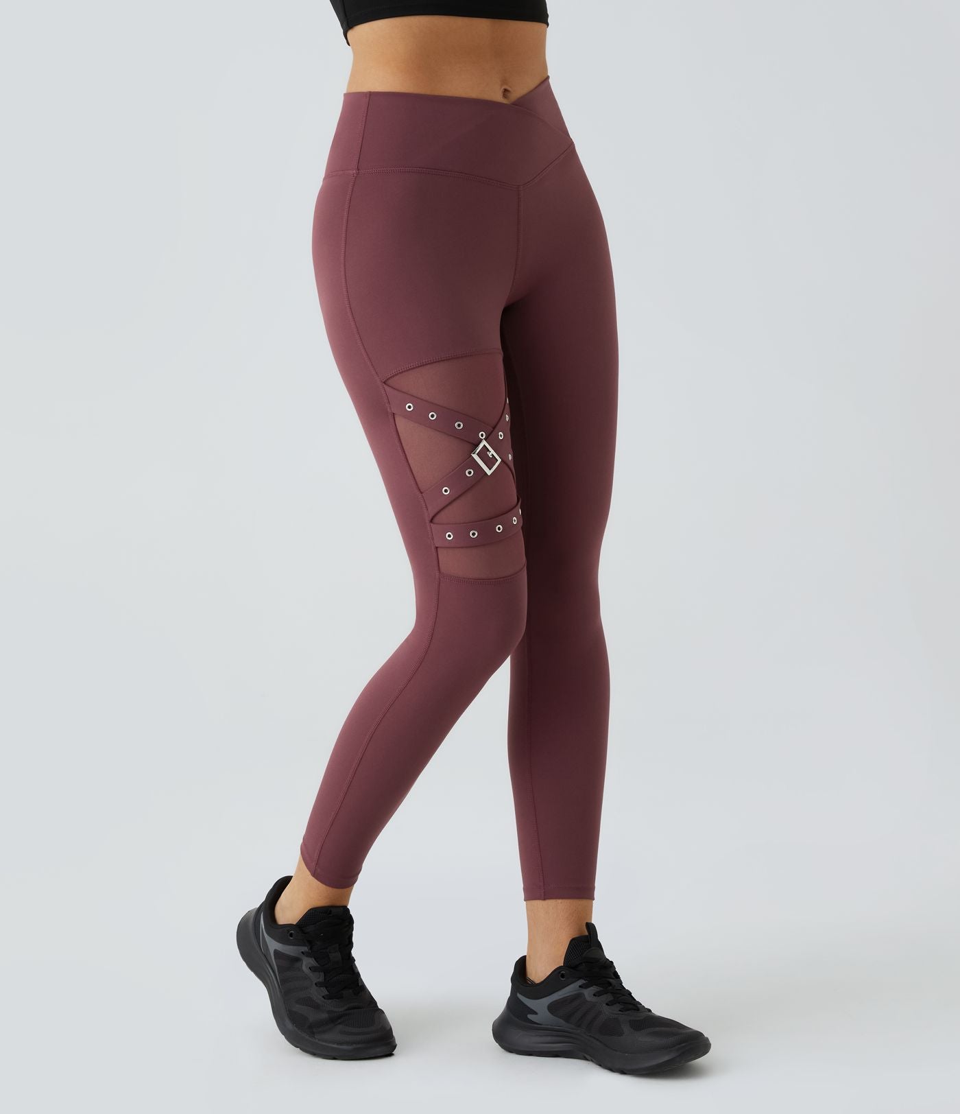 Legging yoga croisé taille haute avec mesh contrastant et boucle décorative DayStretch