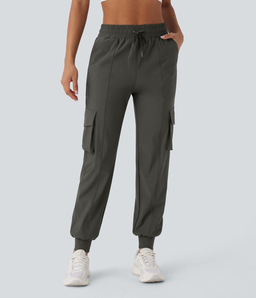 Pantalon cargo de danse taille haute avec cordon de serrage et poches multiples
