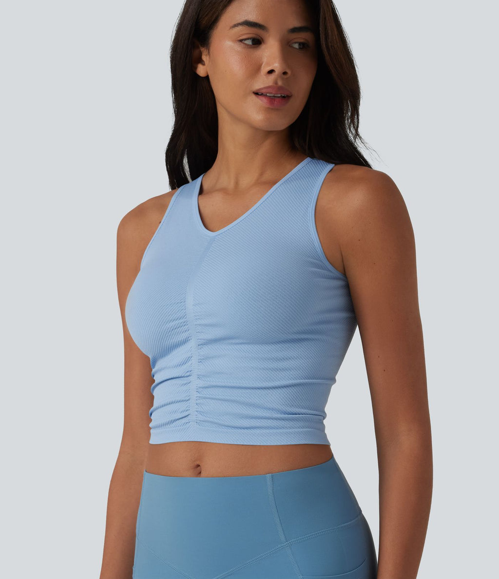 Débardeur crop de yoga OneForm Seamless Flow col V froncé