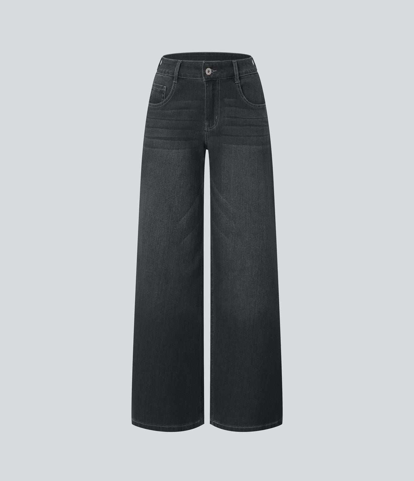 Halara Flex™ Jean Large Casual Taille Basse avec Boutons Zip Multiples Poches Lavés Élastiques et Tricotés