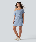 Robe courte décontractée SoftlyZero™ Airy à une épaule manches courtes avec brassière intégrée effet frais InstantCool