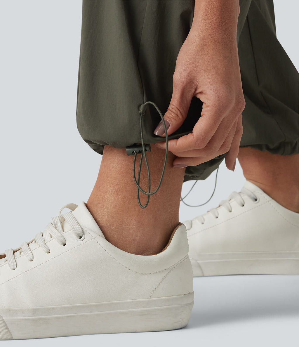 Pantalon cargo casual droit taille mi-haute avec cordon de serrage et poches