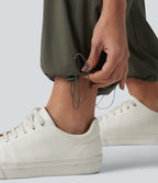 Pantalon cargo casual droit taille mi-haute avec cordon de serrage et poches