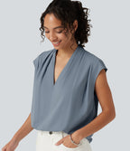 Blouse sans manches défroissage facile, col V, fronces et coupe boxy