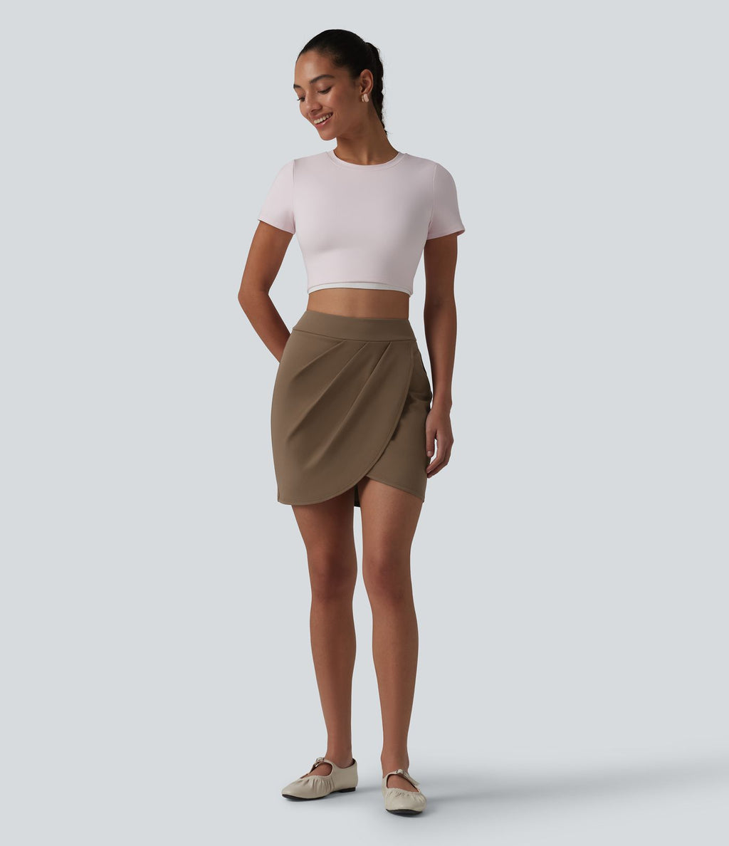DayStretch Jupe mini casual 2-en-1 bodycon plissée croisée taille haute