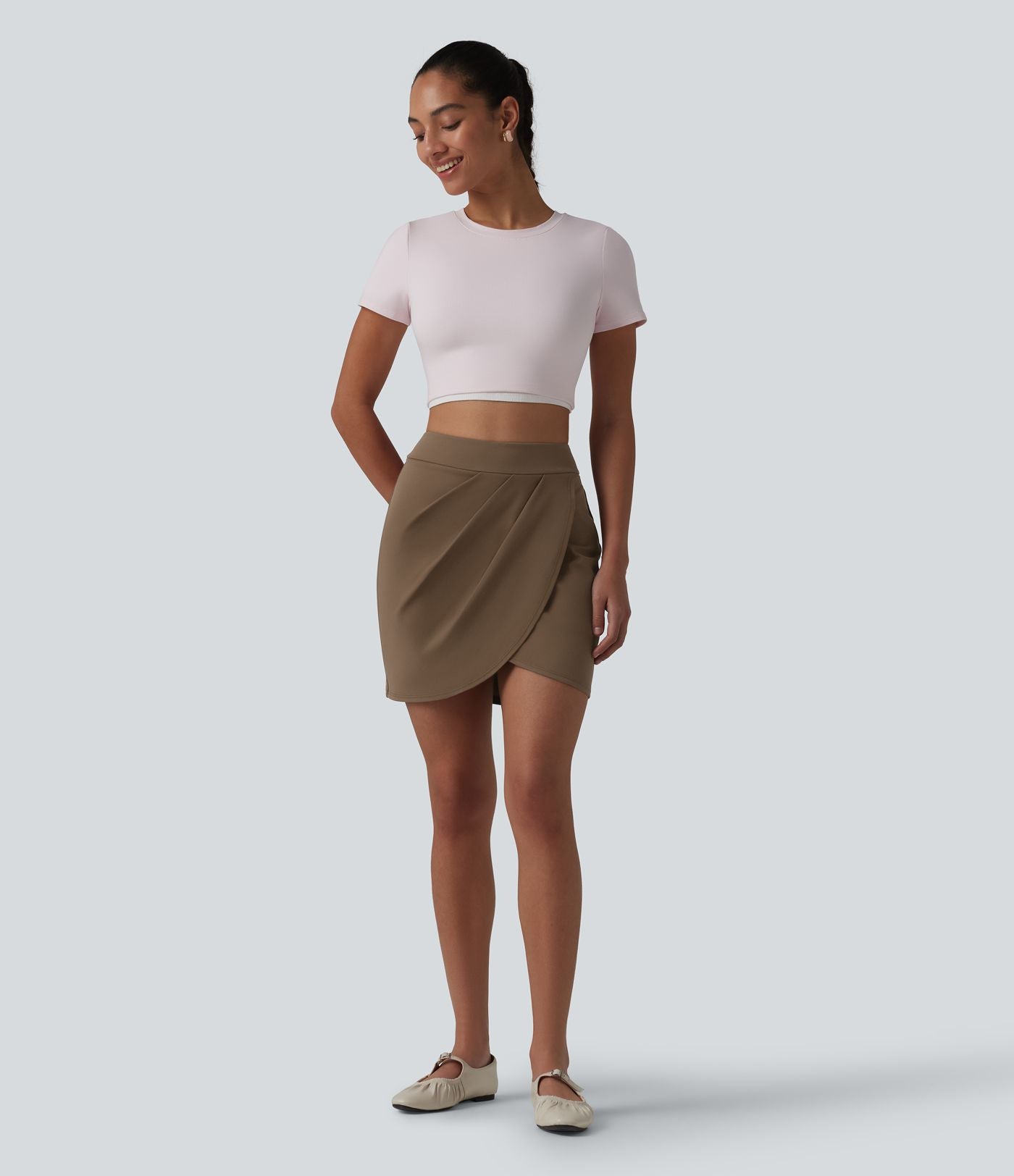 DayStretch Jupe mini casual 2-en-1 bodycon plissée croisée taille haute