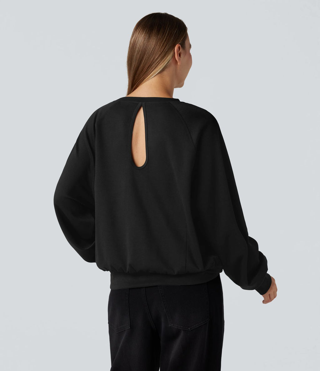 Sweat-shirt col rond manches longues à découpes avec poches