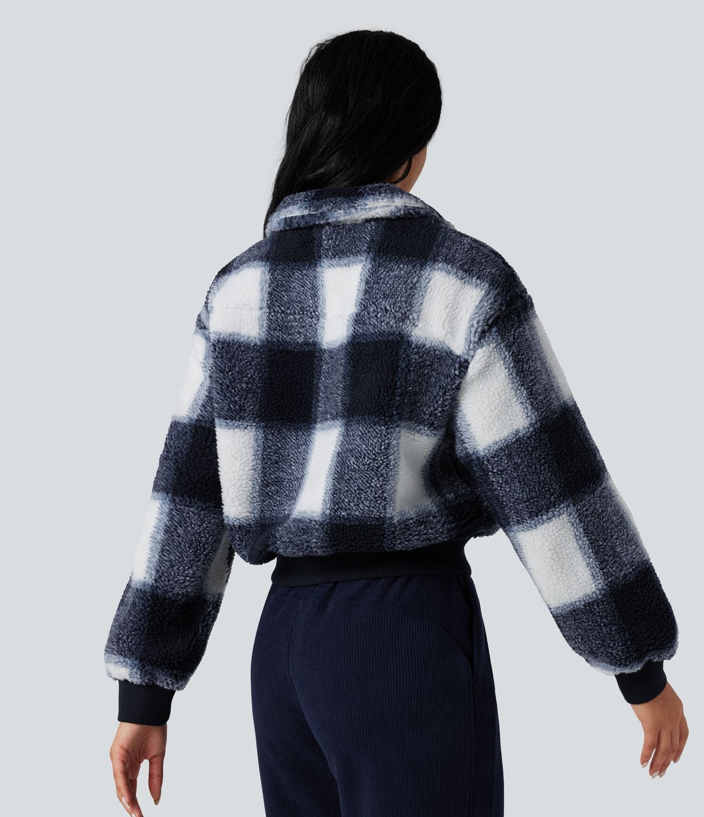 Veste sherpa col montant côtes contrastantes avec fermeture éclair et poches