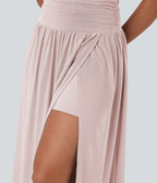 Jupe de danse mi-longue fluide 2-en-1 taille haute, fendue avec poche latérale