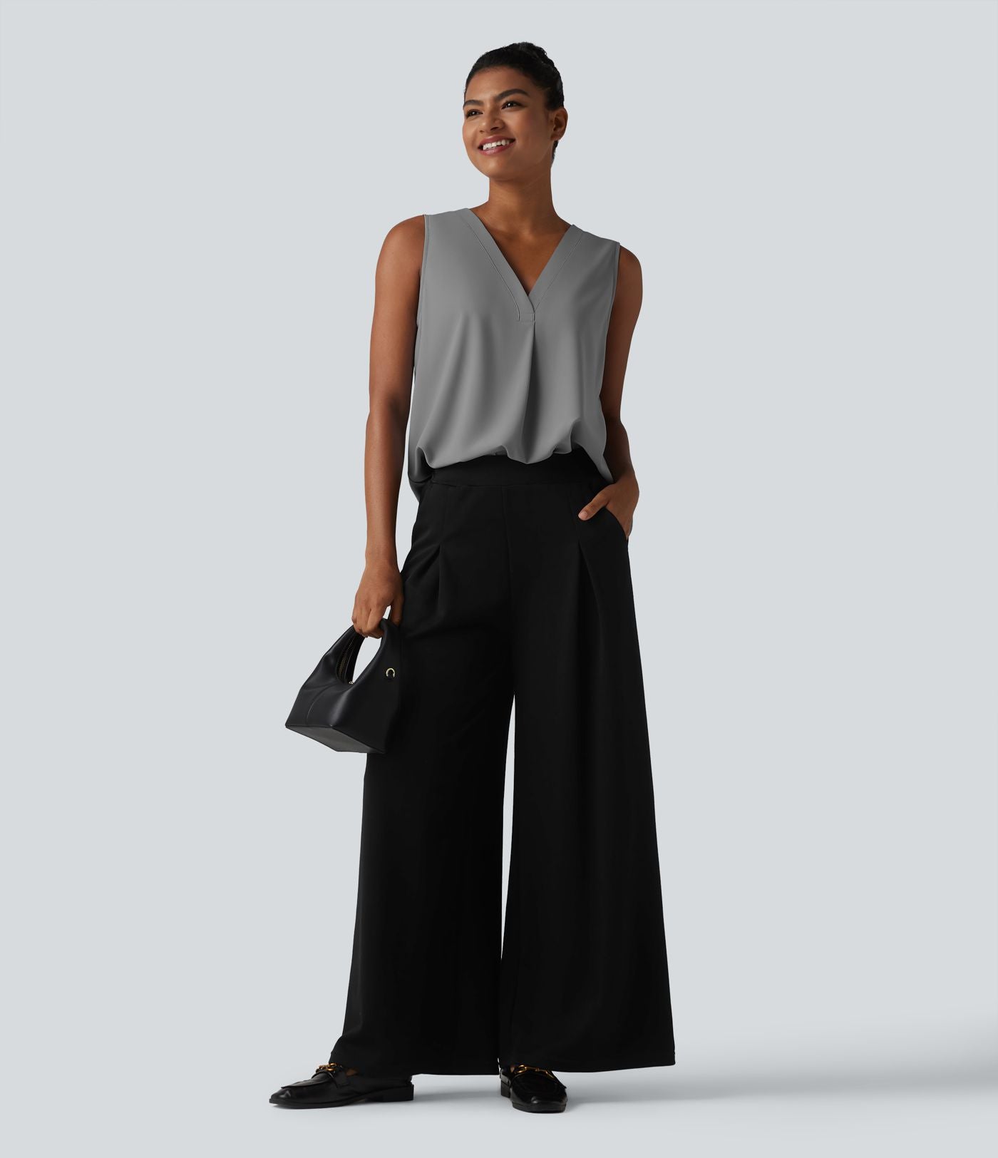 Blouse esprit bureau oversize défroissage facile, sans manches et col V