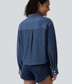 Halara Flex™ Chemise casual rayée en denim à manches longues avec poche
