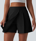 Jupe-short plissée taille haute casual infroissable aspect lin avec poches