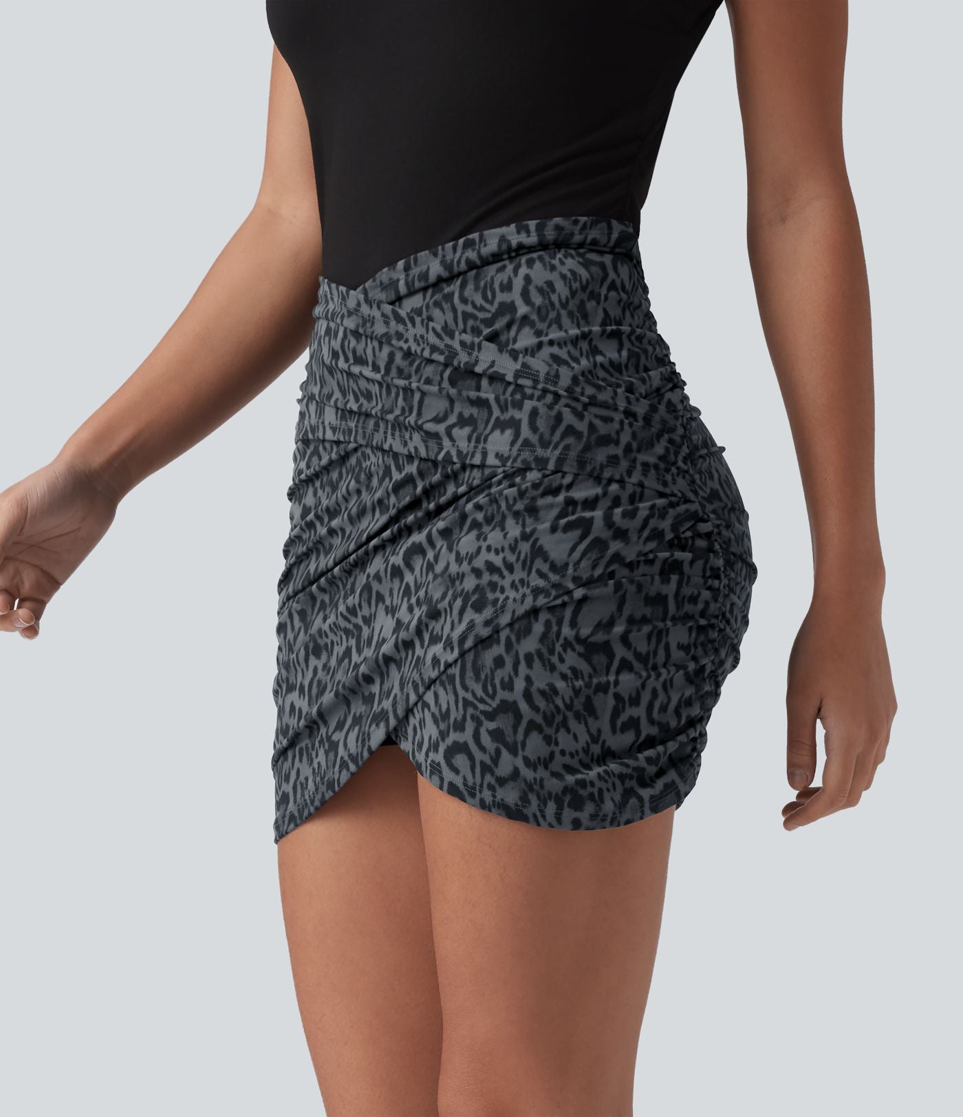 Jupe de soirée mini moulante Halara UltraSculpt™ 2-en-1 imprimée léopard croisée taille haute