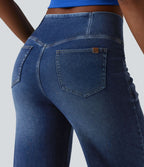 Halara Flex™ Jean large casual taille haute croisée en lyocell drapé lavé avec poches