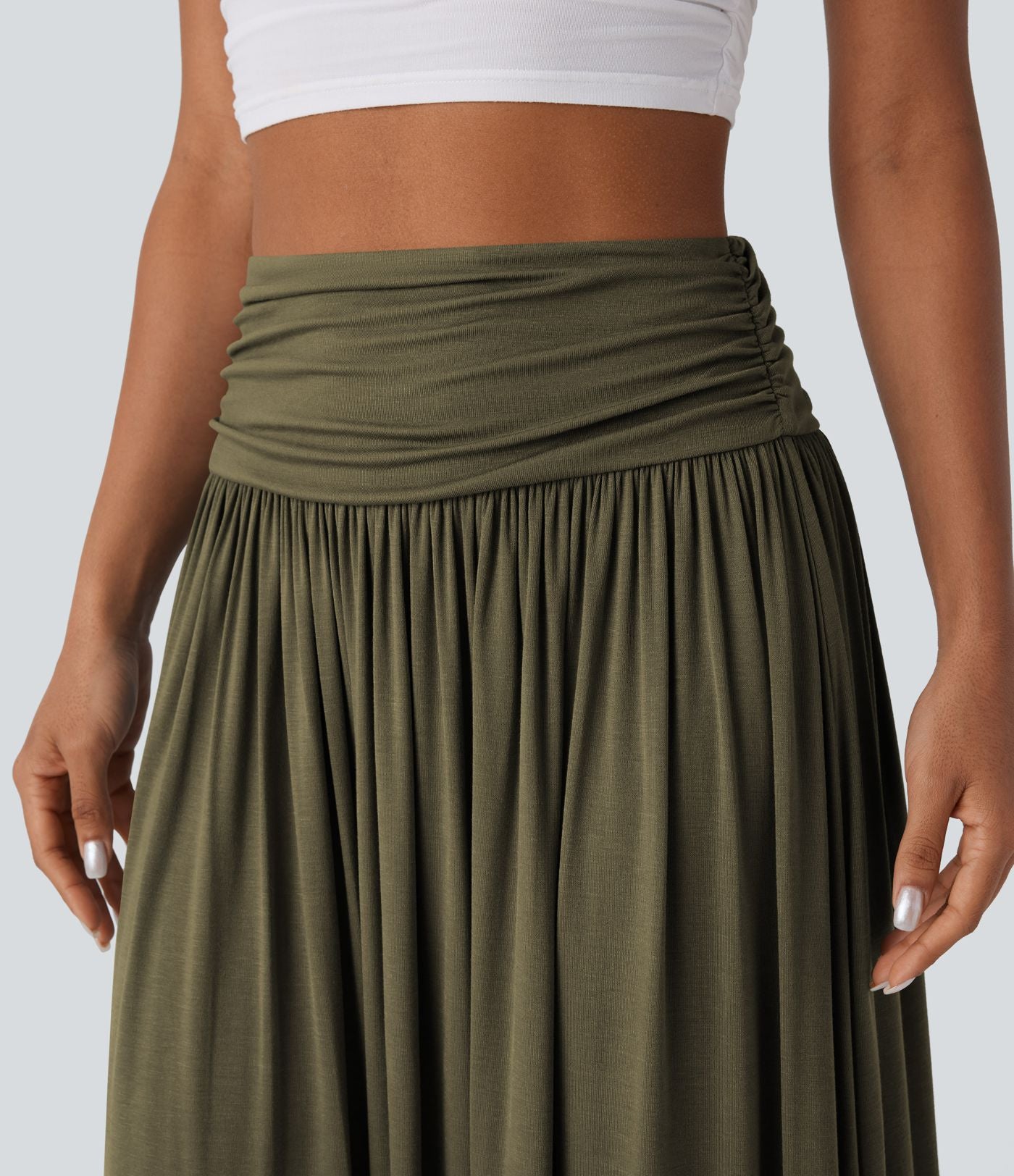 Jupe longue fluide froncée taille haute