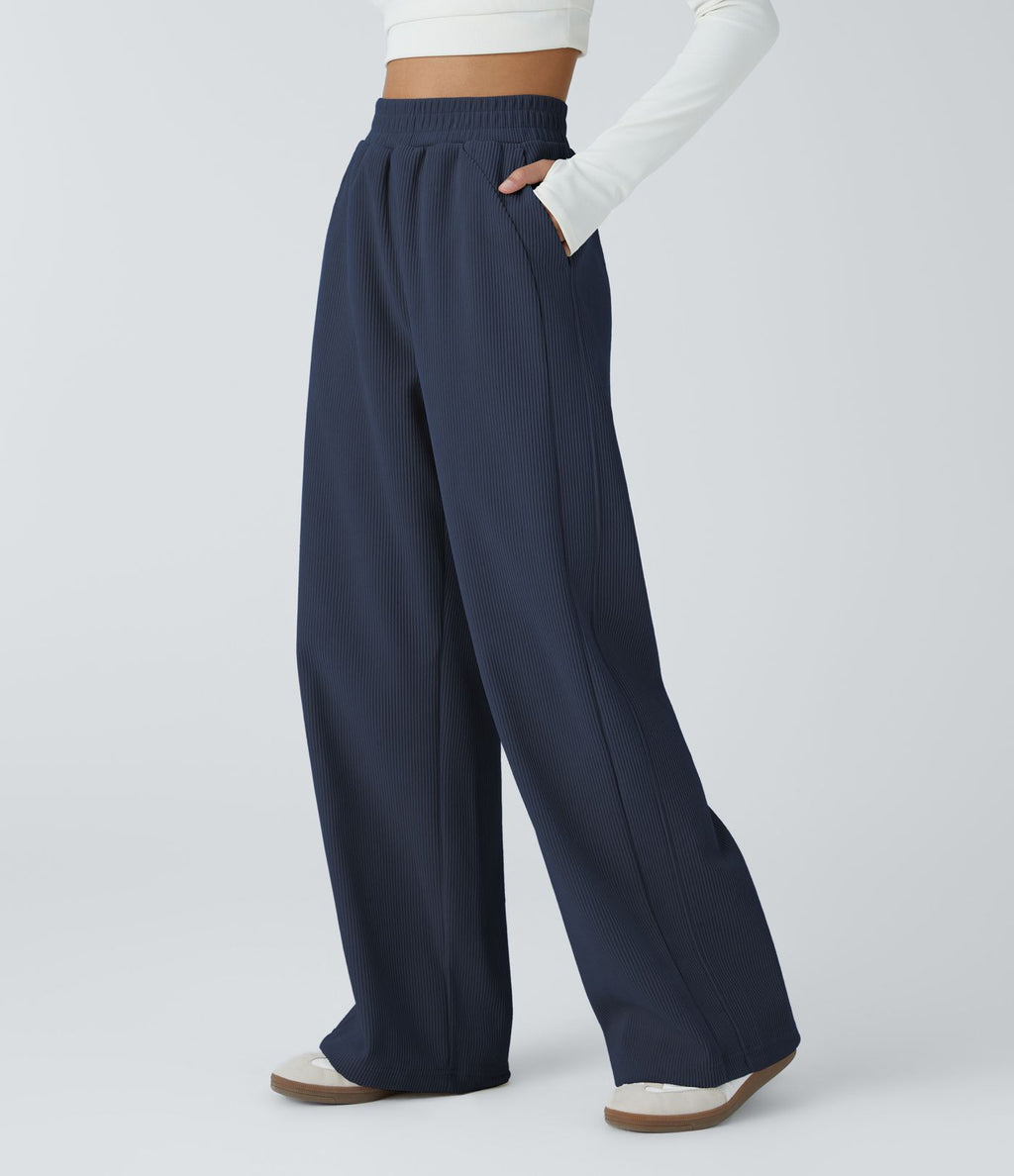 Pantalon velours côtelé de jogging décontracté à taille haute avec poches latérales