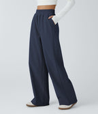 Pantalon velours côtelé de jogging décontracté à taille haute avec poches latérales