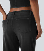Jean bootcut délavé Halara Flex™ taille basse à poches multiples et fermeture zippée