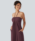 Robe longue dos nu à nouer avec soutien-gorge intégré et poches